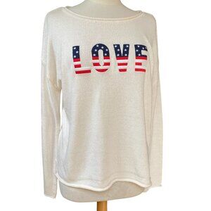 Marled American Flag Embroidered LOVE Patriotic Sweater Preppy Nautical USA-L